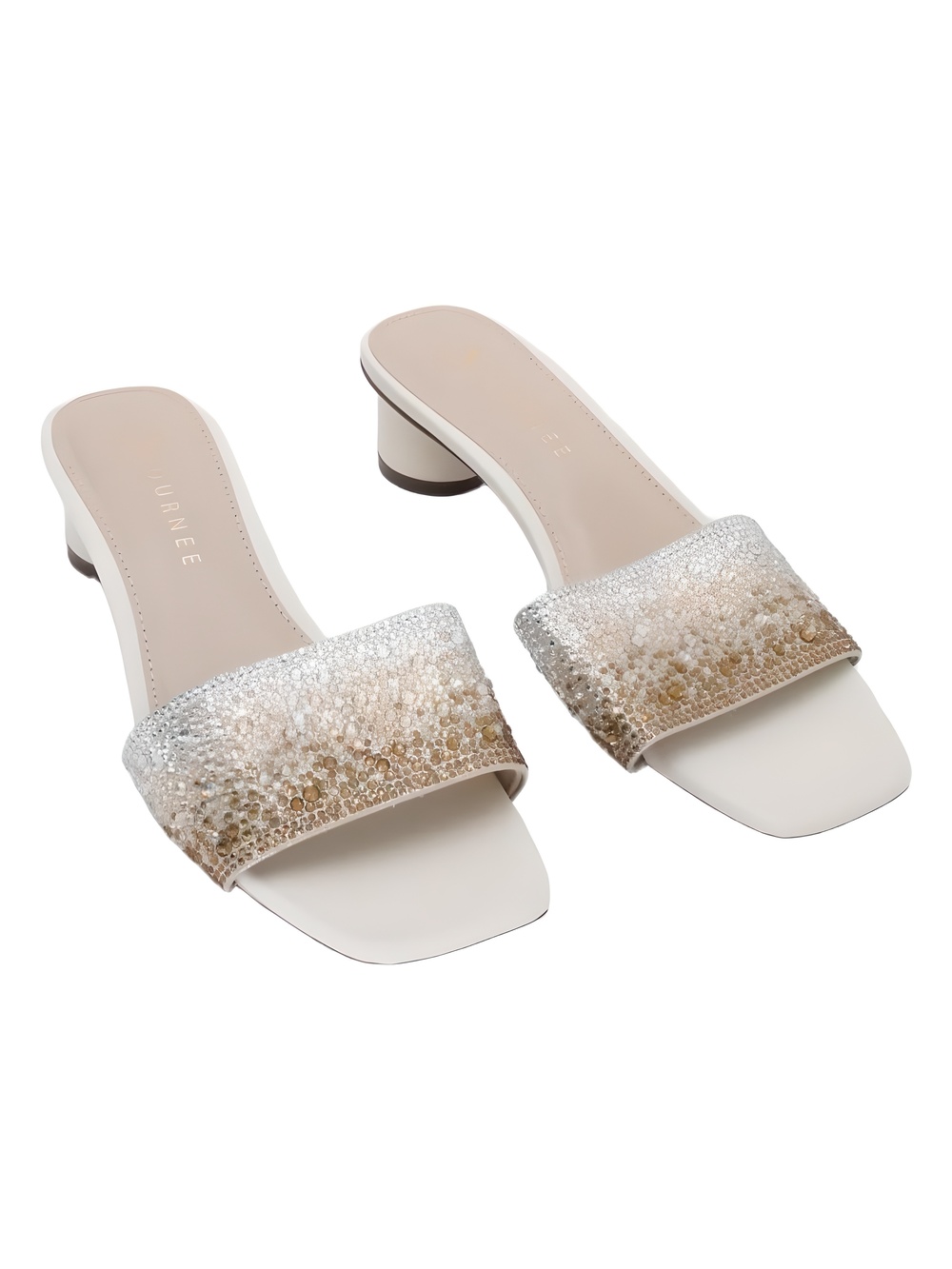 Journee Collection Flora Silver Gold Rhinestone Block Heel Slide Size 8.5M